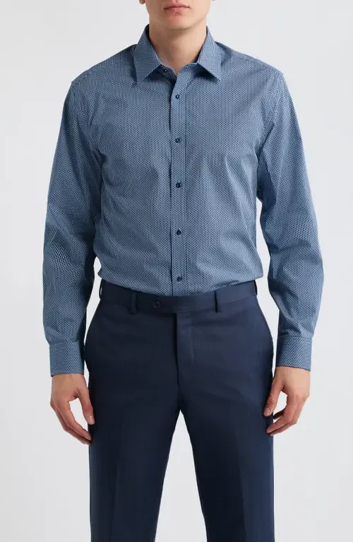 Paris Modern Fit Blue Geometric Print Cotton Dress Shirt by DANIEL HECHTER