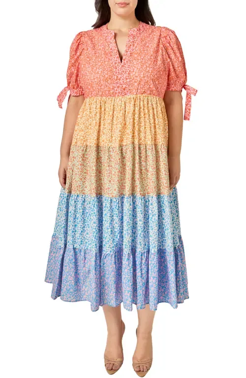 Colorblock Printed Midi Dress by English Factory