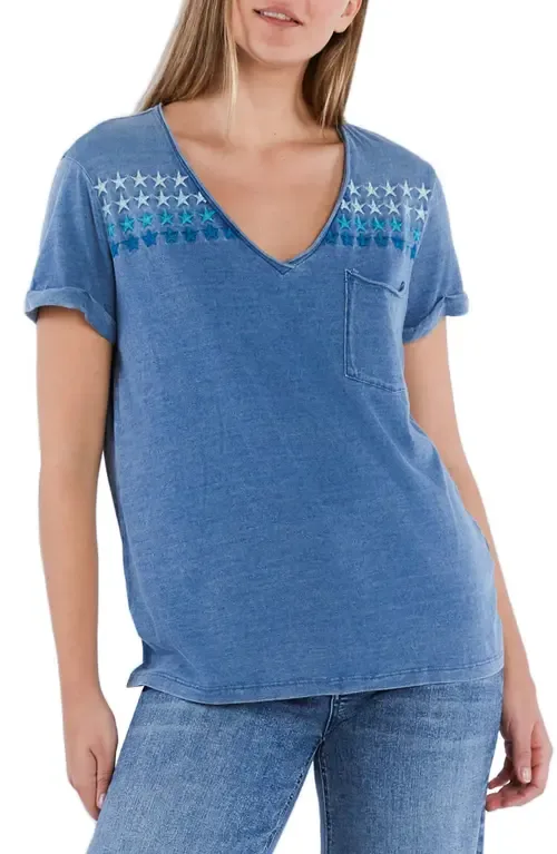 Super Star Embroidered V-Neck T-Shirt