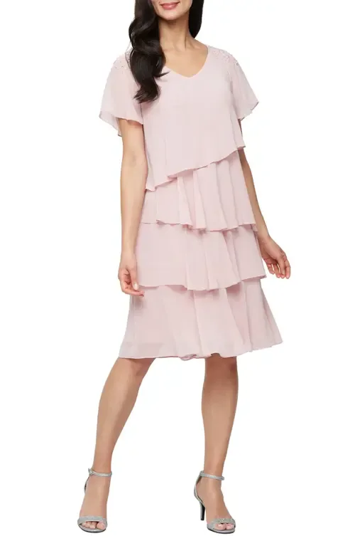 Beaded Tiered Chiffon Dress