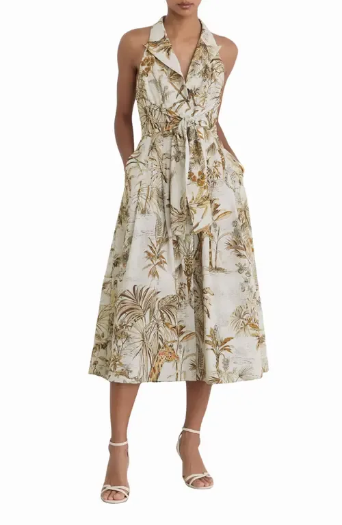 Tate Safari Print Front Tie Midi Dress by Reiss