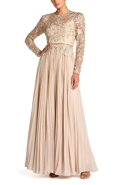 Long Sleeve Chiffon Embellished Gown by Mac Duggal