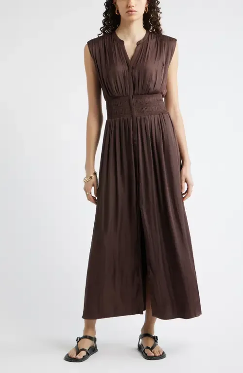 Smocked Waist Maxi Shirtdress