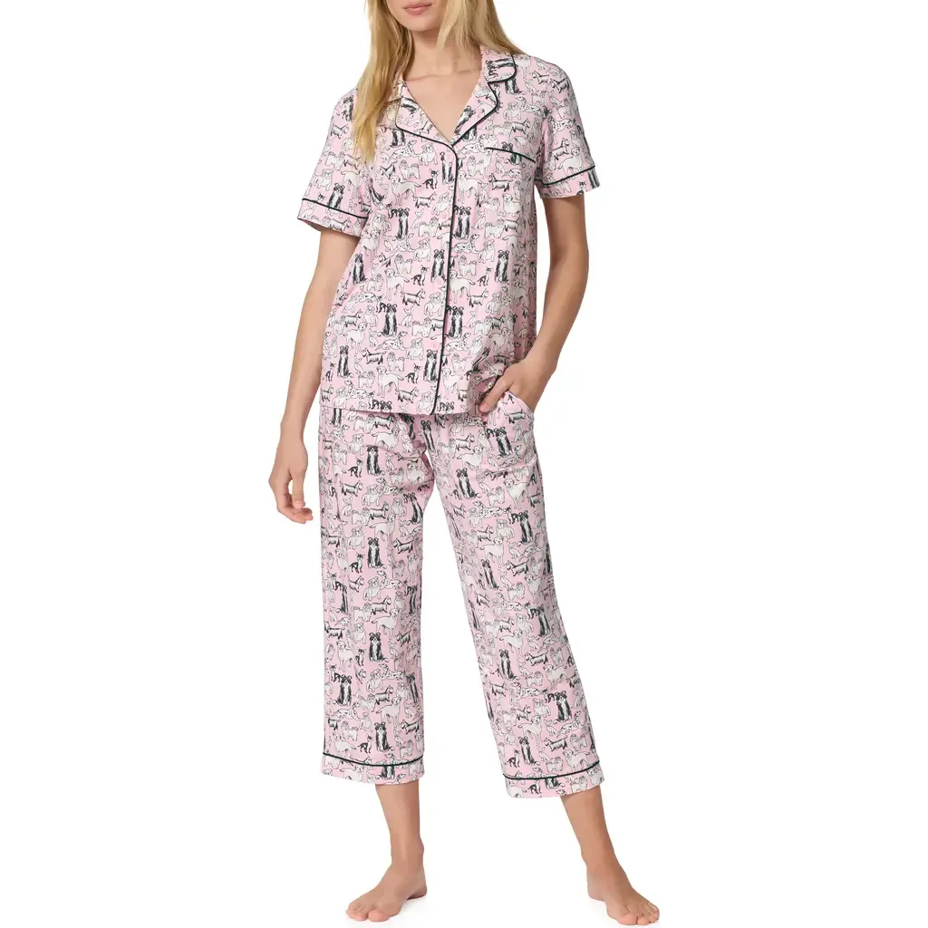 Print Stretch Organic Cotton Jersey Crop Pajamas by BedHead Pajamas