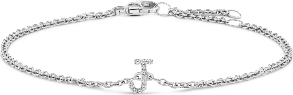 10K Gold Diamond Accent "A-Z" Initial Charm and Link Bracelet by Haus of Brilliance
