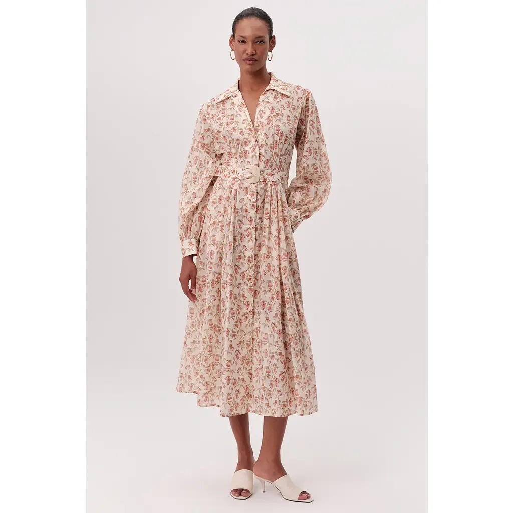Katie Fitted Waist Floral Midi Shirt Dress by Exquise