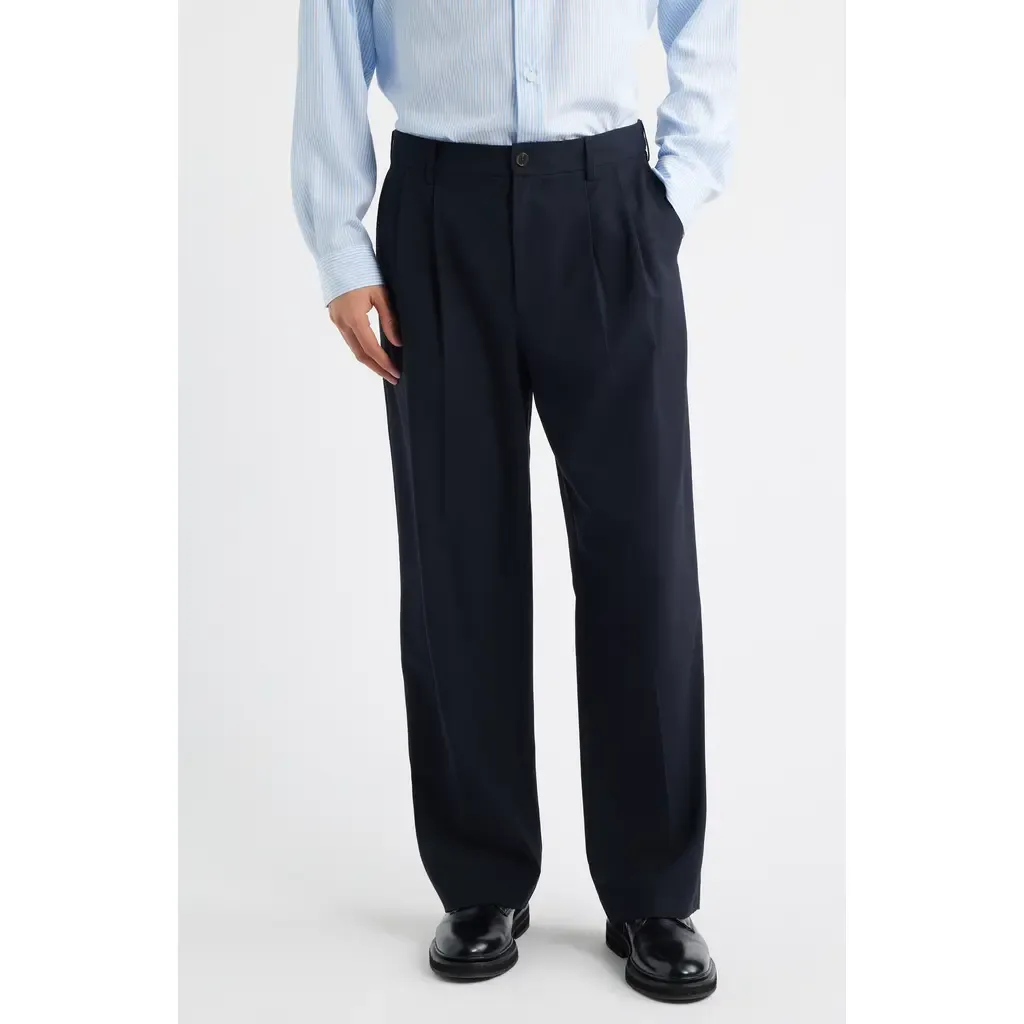 Pleated Wool Wide Leg Pants by FRAME