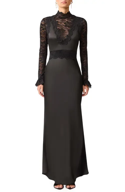 Margot Lace Inset Long Sleeve Gown by Elliatt