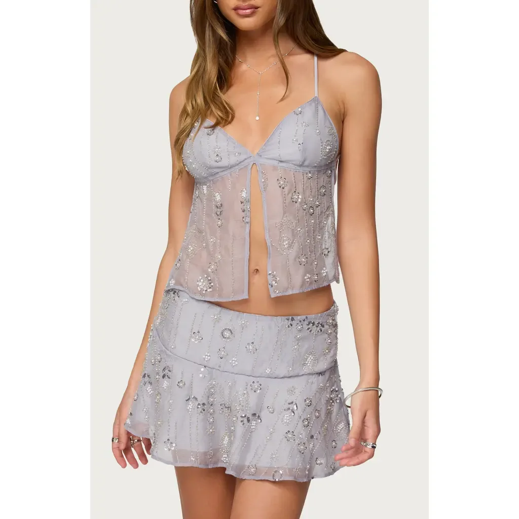 Kylie Beaded Split Front Top by EDIKTED