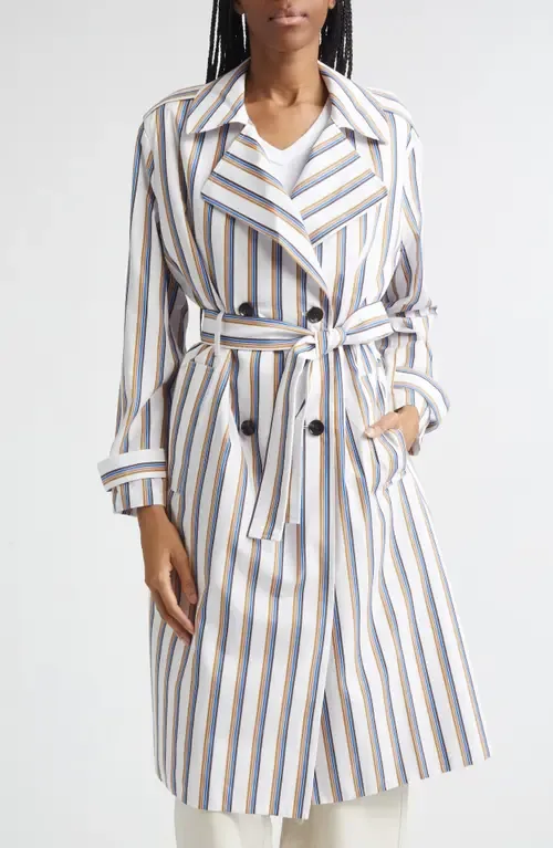 Yoshi Stripe Cotton Blend Trench Coat by LESET