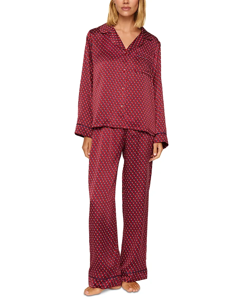 Inez Printed Washable Silk Long Pajama Set