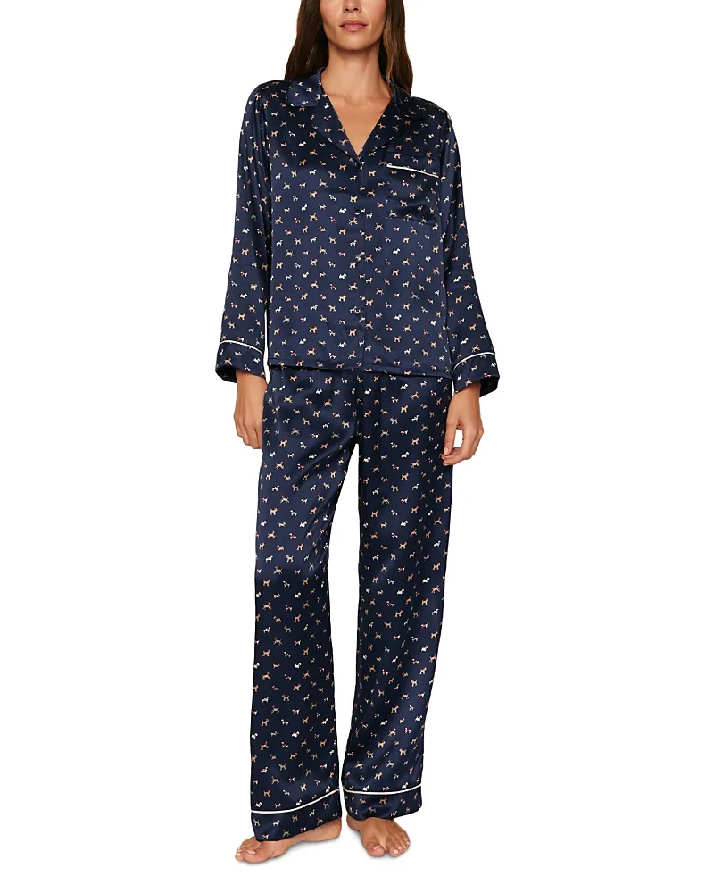Inez Printed Washable Silk Long Pajama Set