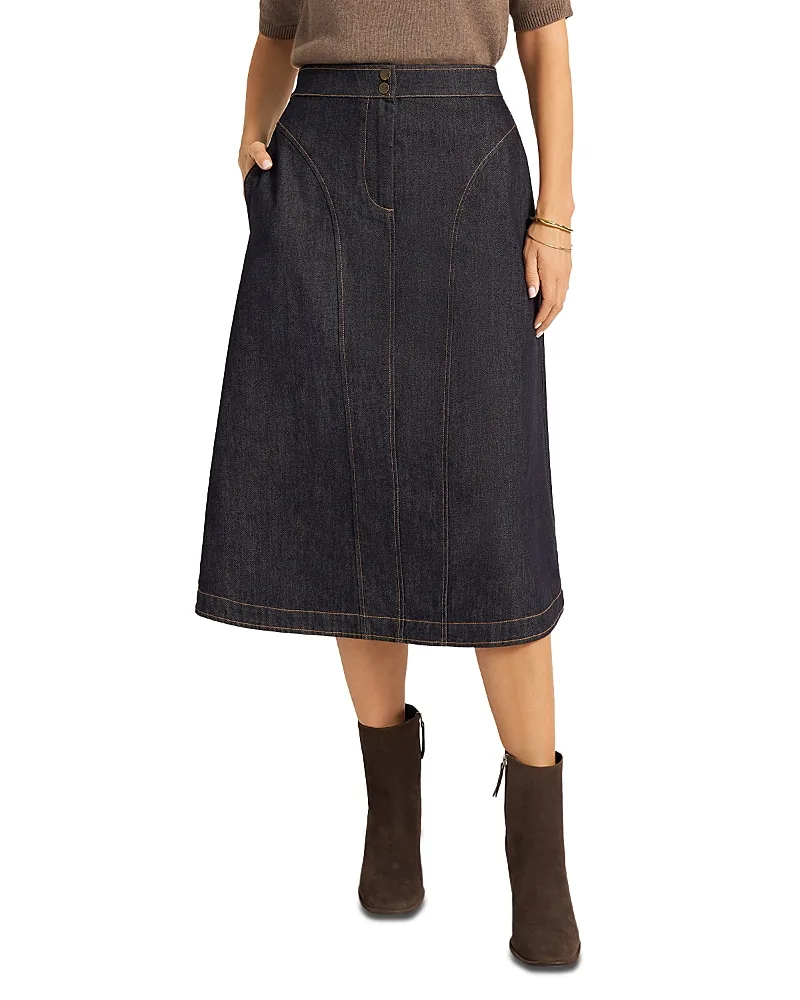 Lynn Denim Seamed Midi Skirt by Matty M
