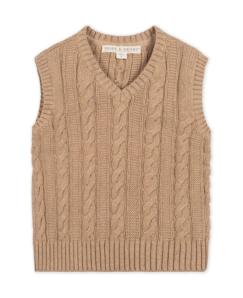 Organic V-Neck Cable Sweater Vest by Hope & Henry