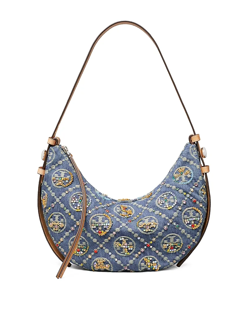 Romy T Monogram Denim Shoulder Bag by Tory Burch