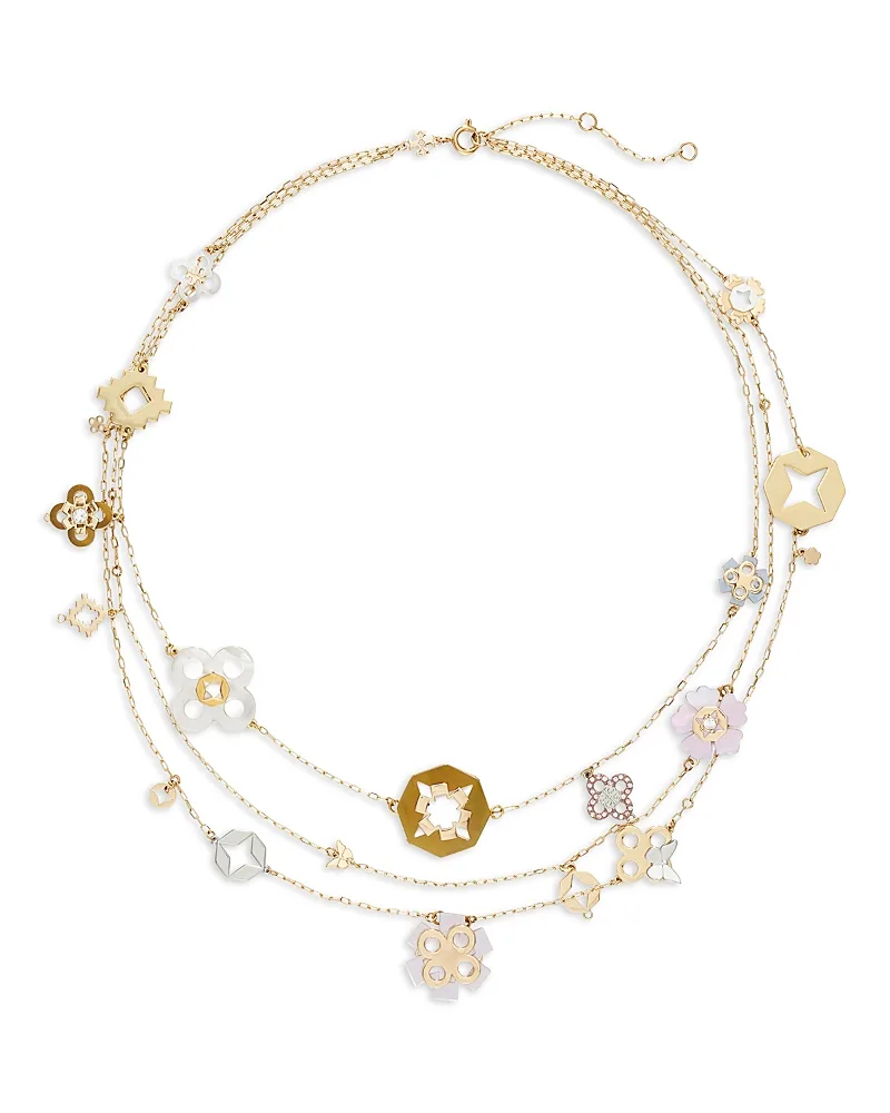 Forget Me Not 18K Yellow Gold Plated Multi Strand Necklace, 17.5-19.5 by Tory Burch