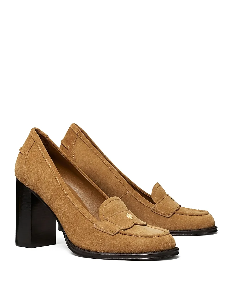 Vintage Suede Heeled Loafers by Tory Burch