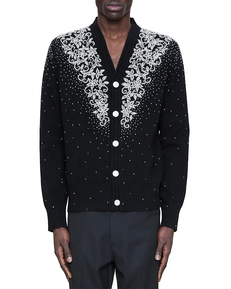 Beaded Micro Stars Wool & Cashmere Cardigan by AMIRI