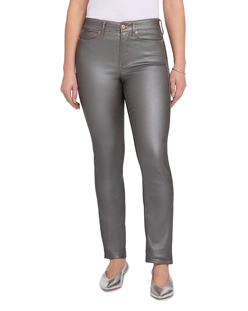 Sheri High Rise Slim Straight Jeans in Coated Pewter by NYDJ