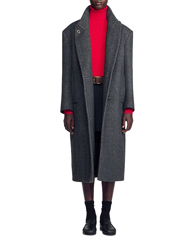 Bradford Herringbone Wool Blend Coat by Sandro
