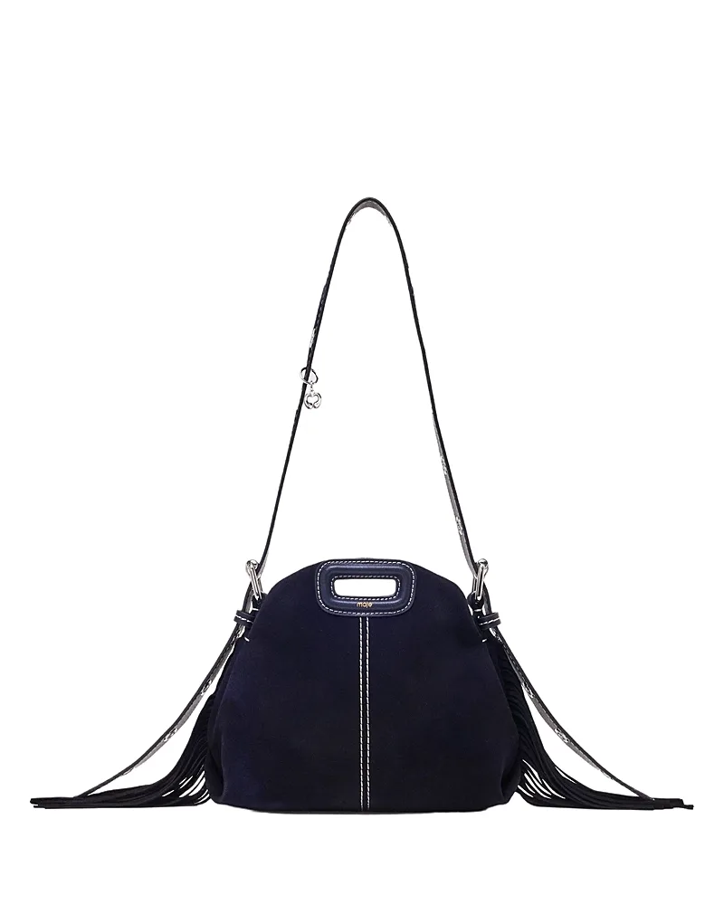 Miss M Mini Topstitched Suede Handbag by Maje