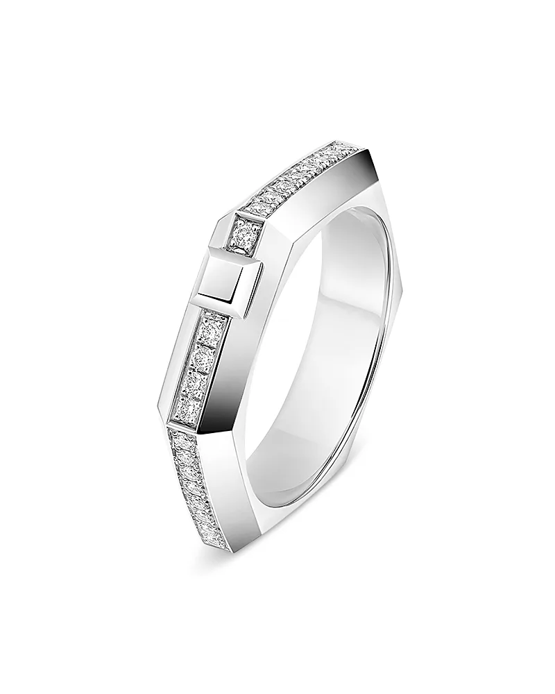 18K White Gold Moderniste Diamond Hexagon Ring, 0.15 Tcw