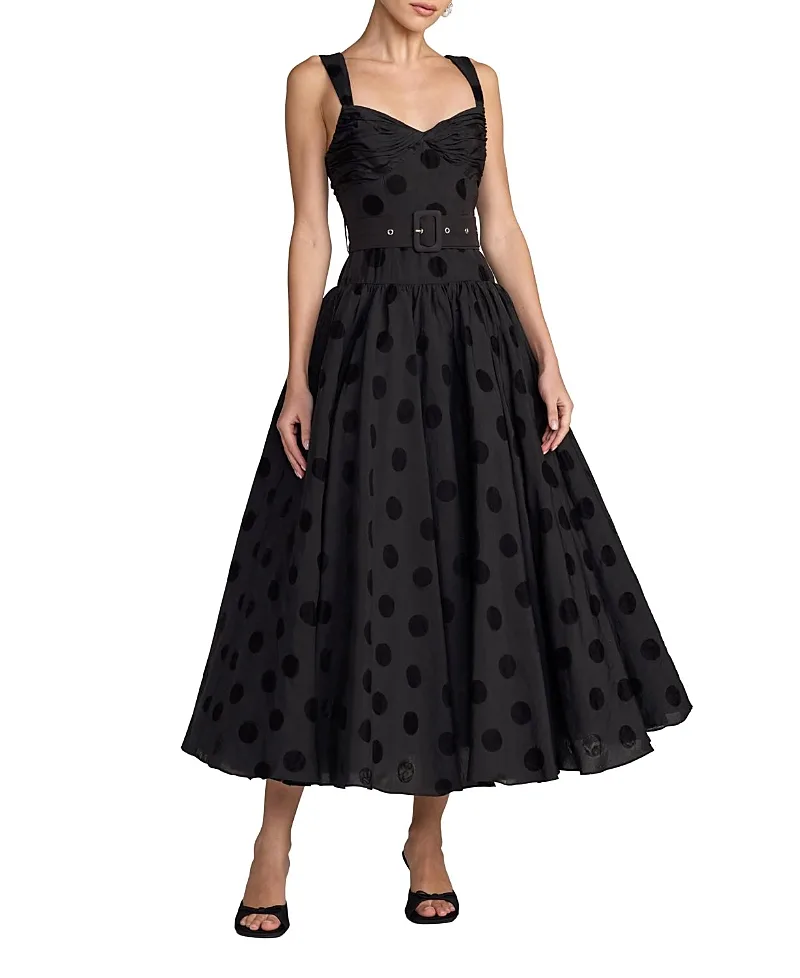 Mac Duggal Polka Dot Belted Midi Dress by M.A.C.