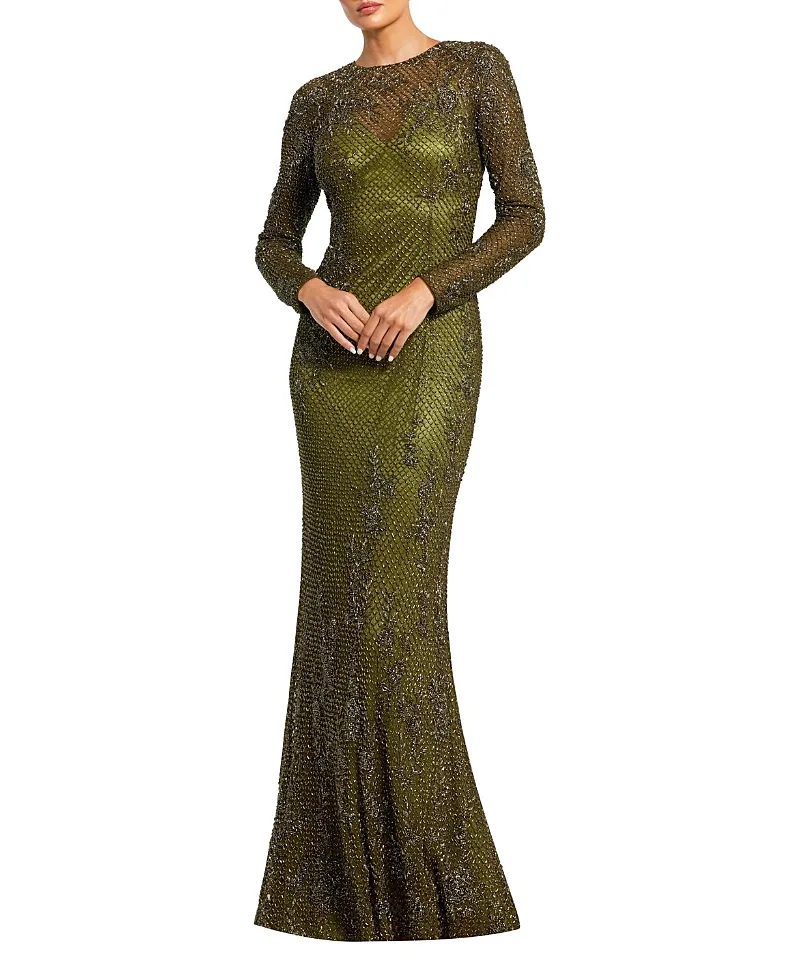 Mac Duggal Long Sleeve Embellished Evening Gown by M.A.C.