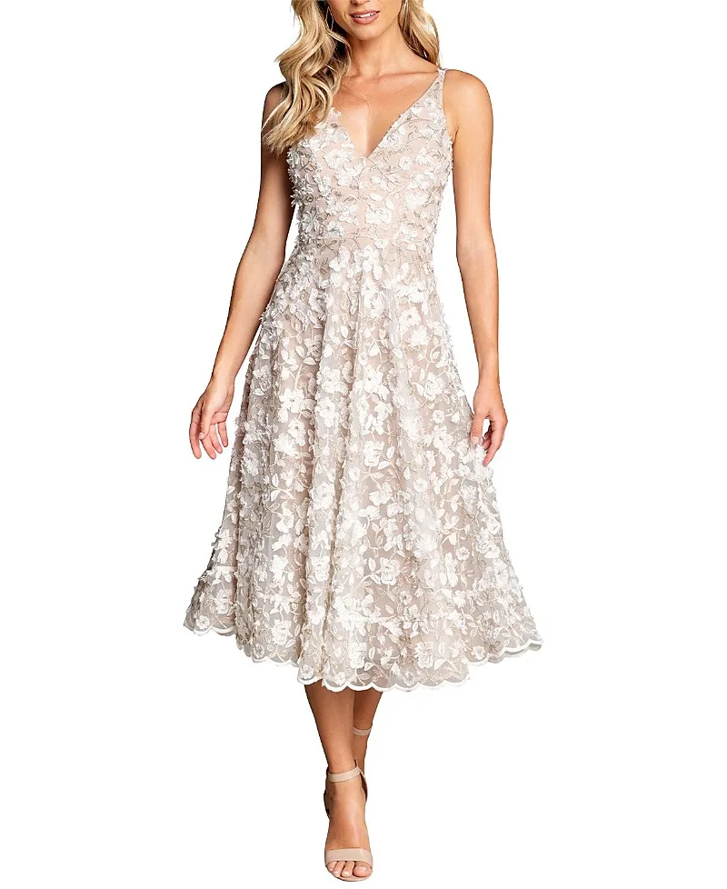 Elisa 3D Floral Applique V-Neck Dress