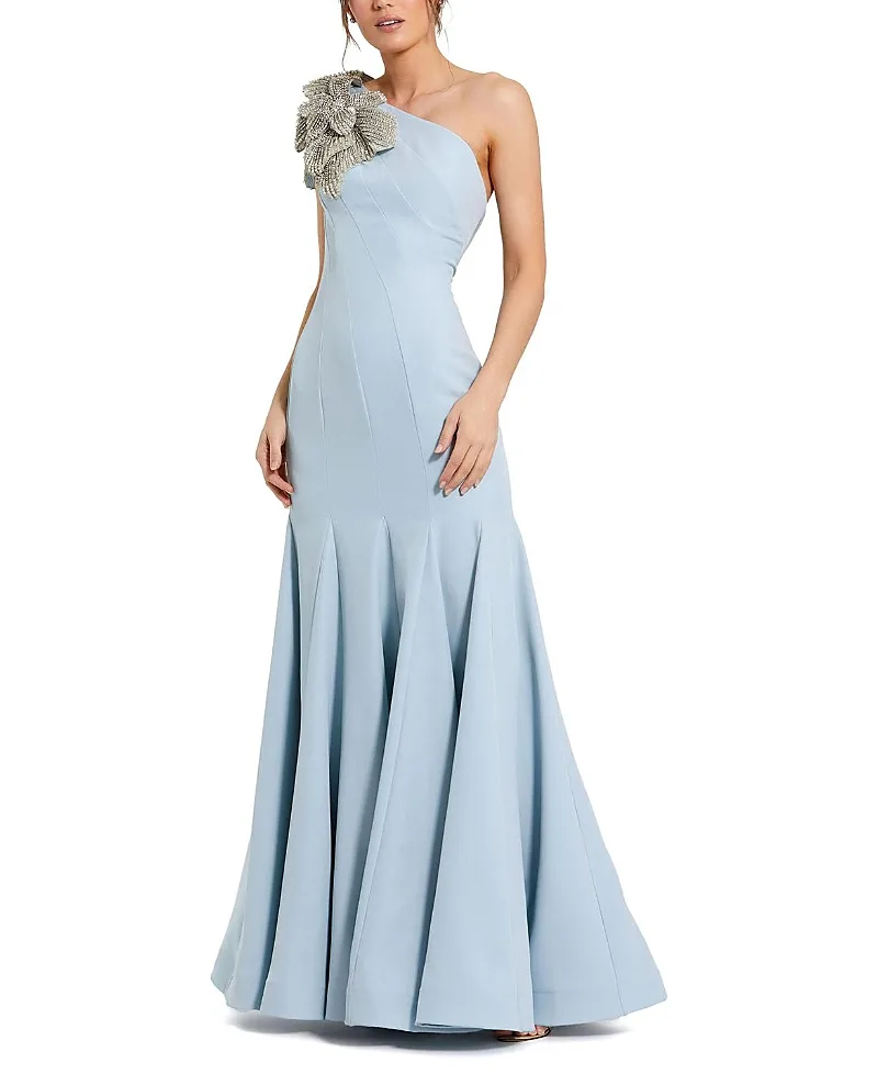 Mac Duggal Crepe One Shoulder Gown with Flower Detail by M.A.C.
