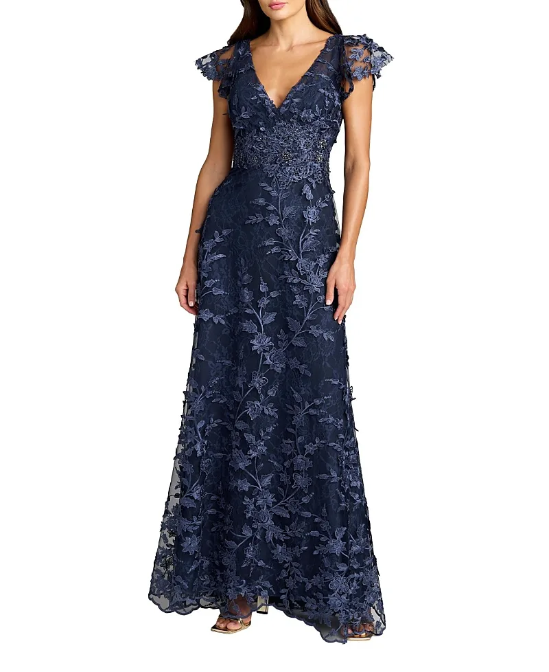 Mac Duggal Floral Embroidered Lace Flutter Sleeve Gown by M.A.C.