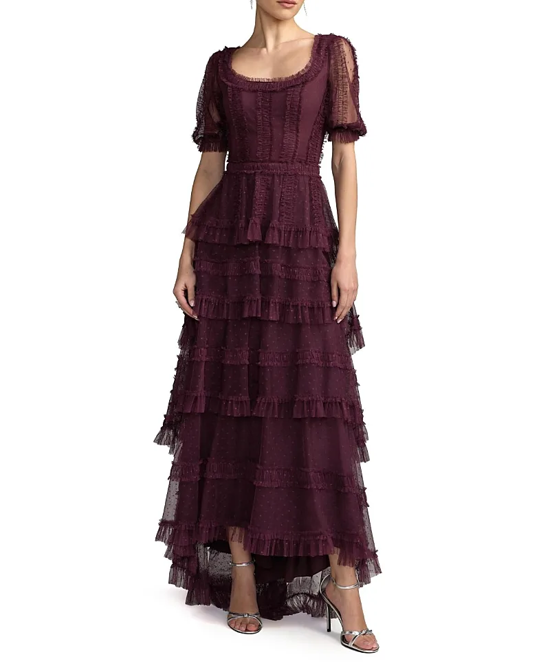 Mac Duggal Tiered Ruffle High Low Gown