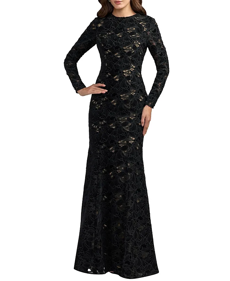 Mac Duggal Long Sleeve Open Back Embroidered Gown by M.A.C.