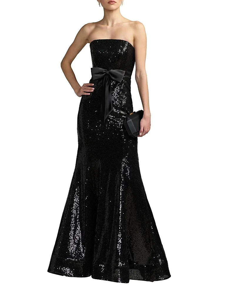Mac Duggal Strapless Sequin Trumpet Gown with Bow Detail by M.A.C.