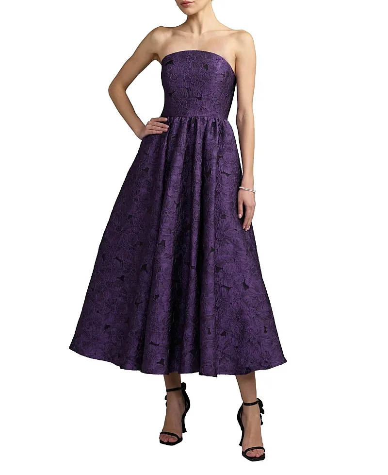 Mac Duggal Strapless Brocade a Line Midi Dress with Pockets by M.A.C.
