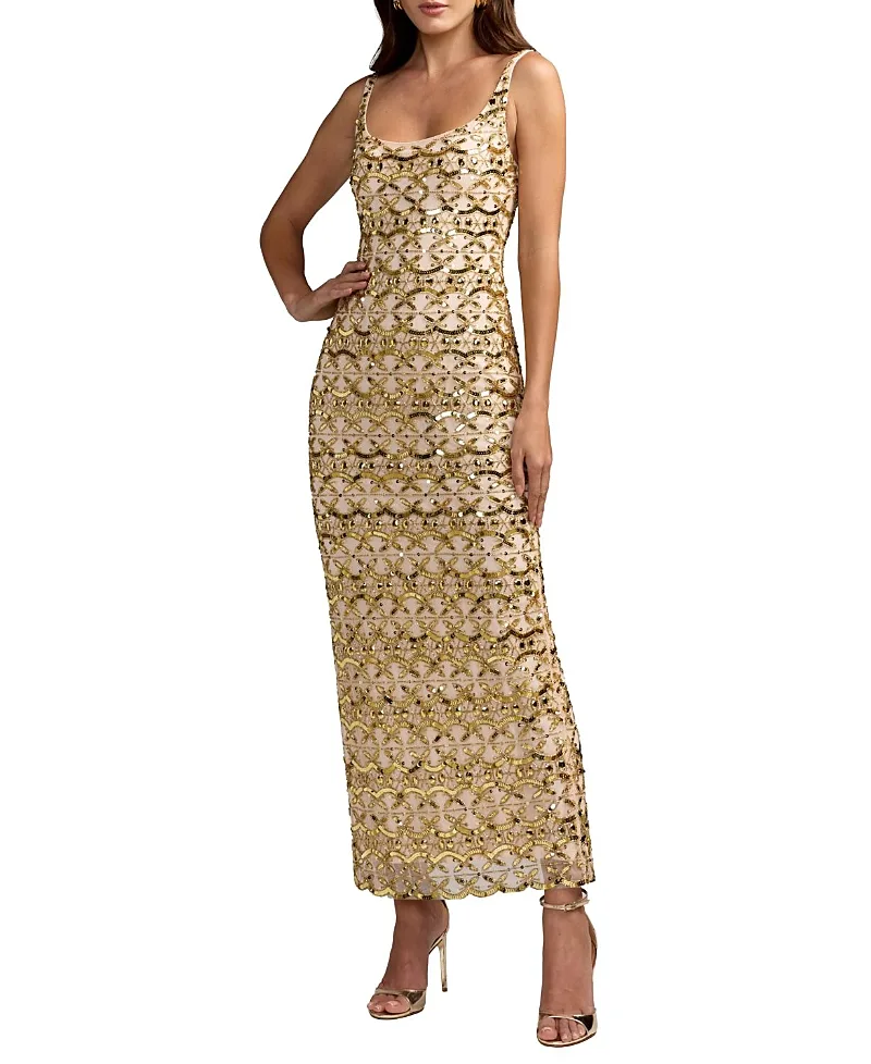 Mac Duggal Beaded Mesh Sleeveless Scoop Neck Ankle Dress by M.A.C.