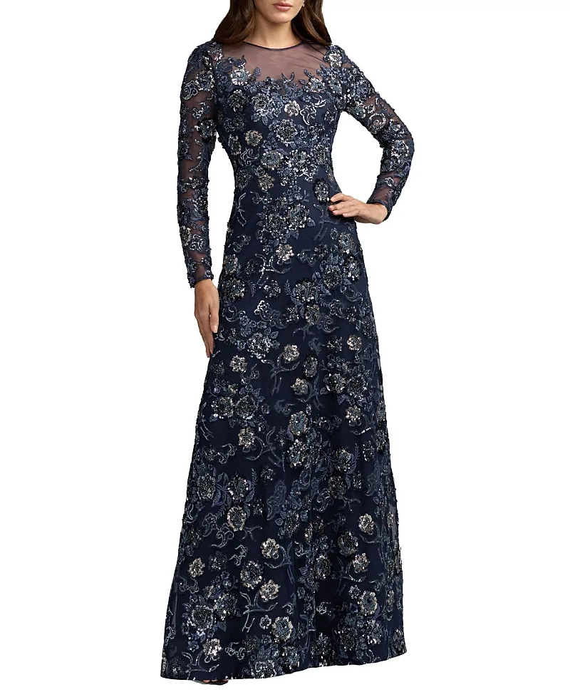 Mac Duggal Floral Embellished Mesh a Line Gown by M.A.C.