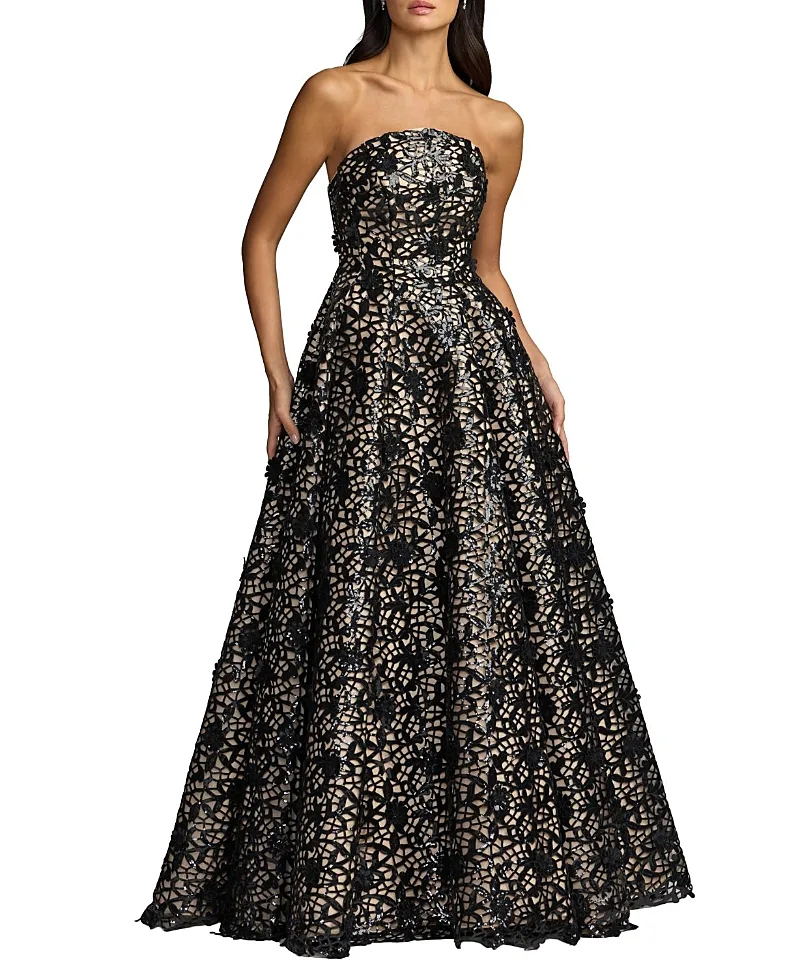 Mac Duggal Sequin Floral Lace Strapless Ball Gown by M.A.C.