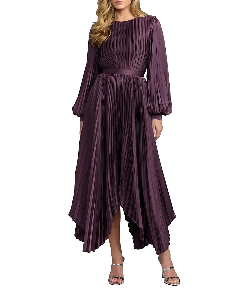 Mac Duggal Long Sleeve Pleated Handkerchief Dress