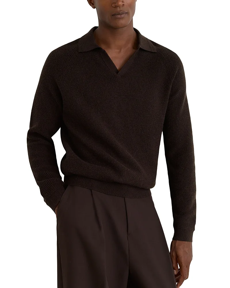 Spence Open Collar Textured Waffle Sweater by Reiss