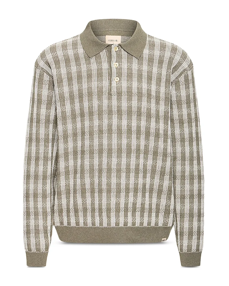 Cotton Blend Knit Check Polo Shirt by Solid