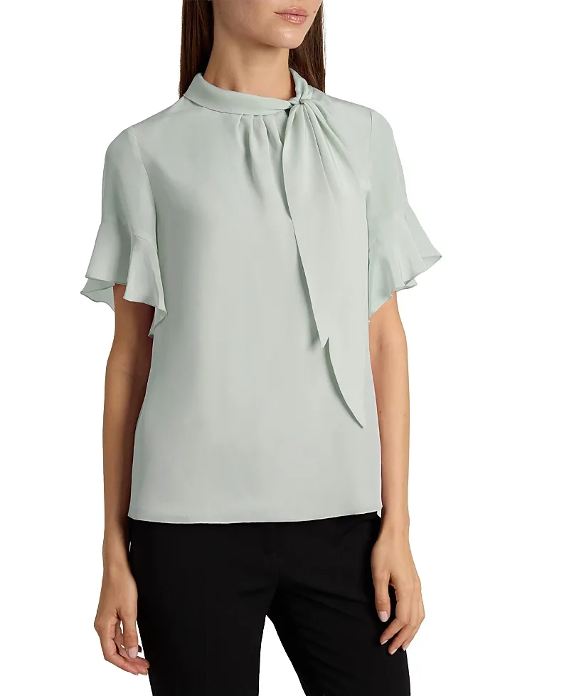 Athena Silk Blouse with Short Flutter Sleeves by Santorelli