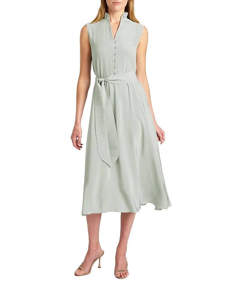 Nirva Silk Sleeveless Ruffle-Neck Midi Dress by Santorelli