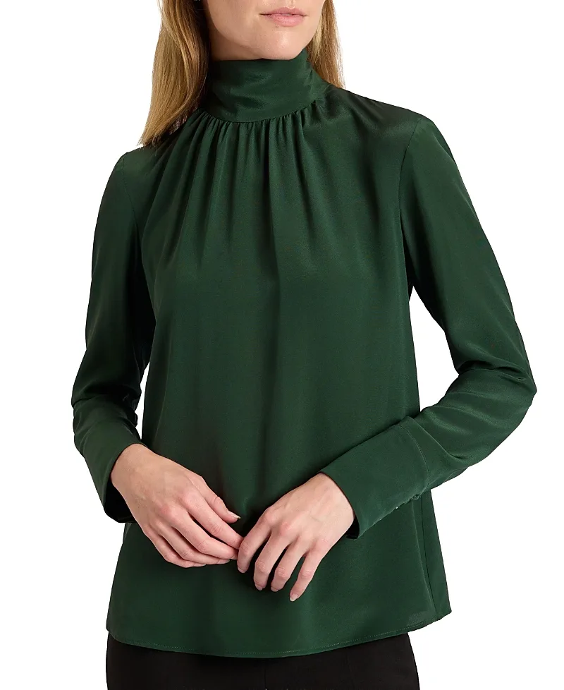 Phoenix Mock Neck Blouse in Silk Crepe De Chine by Santorelli