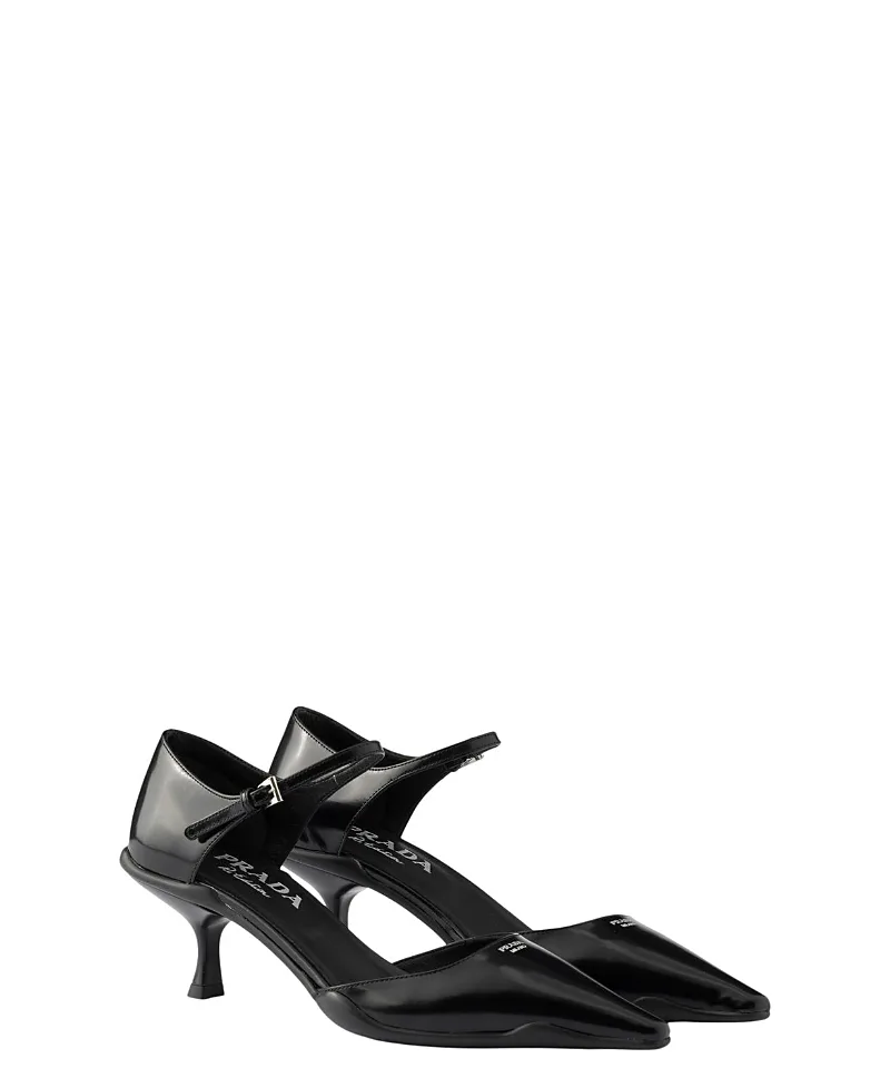 Brushed Leather D'Orsay Pumps by Prada