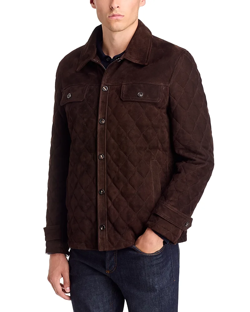 Quilted Suede Regular Fit Shirt Jacket by Isaia