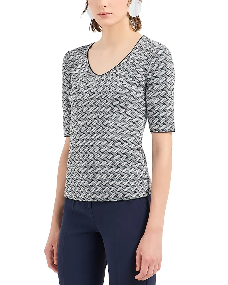 Stretch Jersey Top with Geometric Jacquard Motif by Armani
