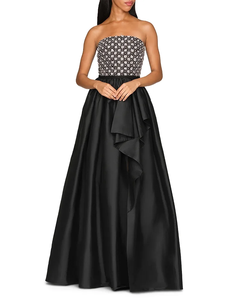 Mila Beaded Strapless Taffeta Gown by Theia