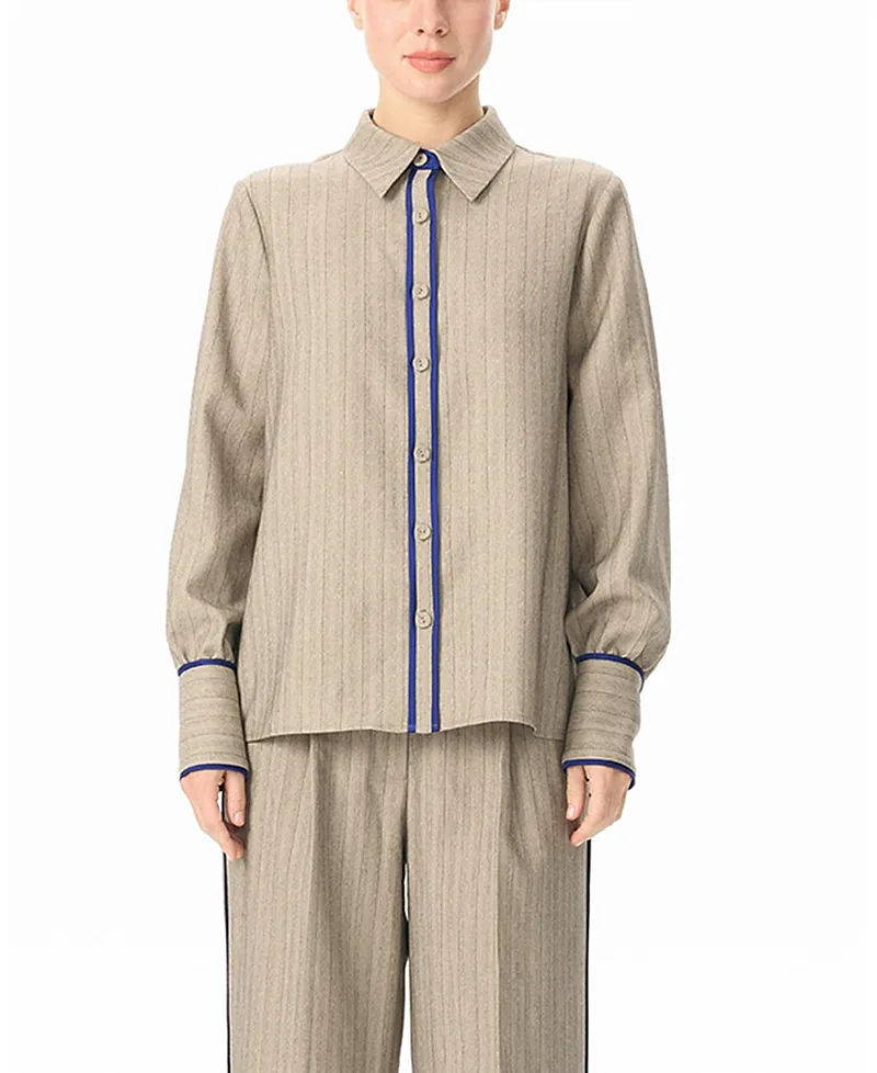 Herringbone Pinstripe Johnny Shirt by Janet Howard New York