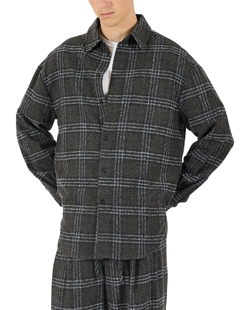 Plaid Wool Blend Relaxed Button Up Shirt by Krost